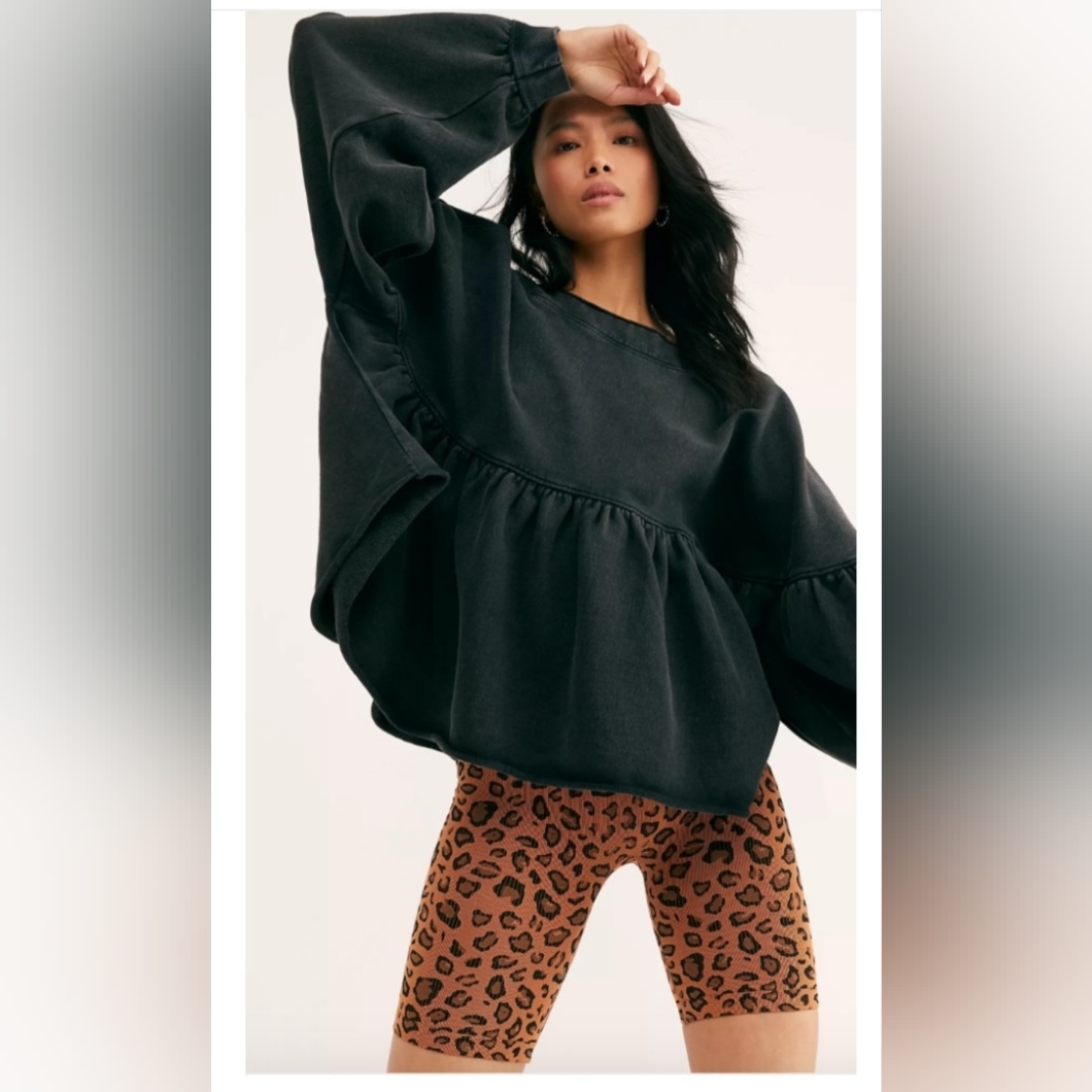 Free People Black Lucy Sweatshirt, Size Large, Like New